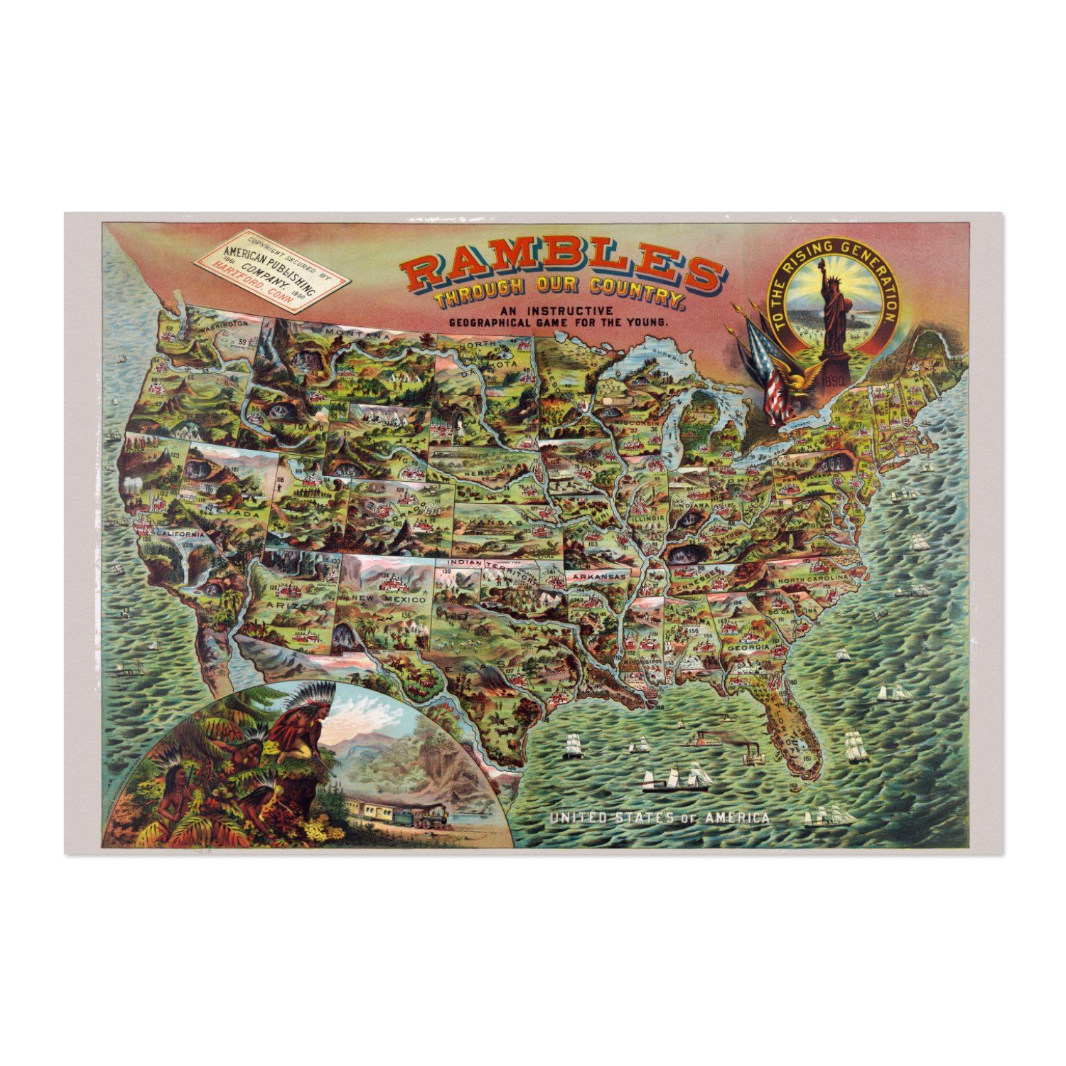 Rambles Through Our Country 1890 Map vintage print